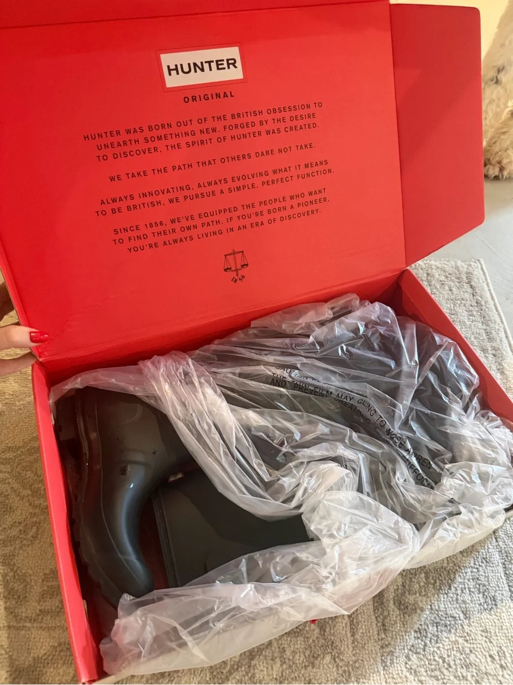 Hunter Red Gift Box with Black Boots Inside